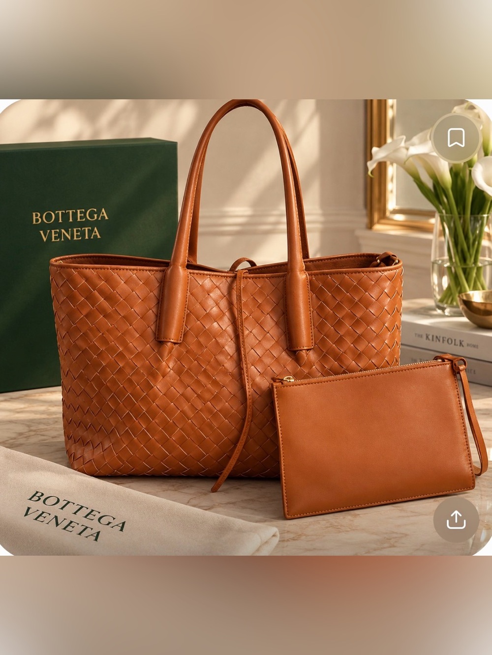 Orange Woven Leather Tote Bag. Inspired. Bottega not authentic
